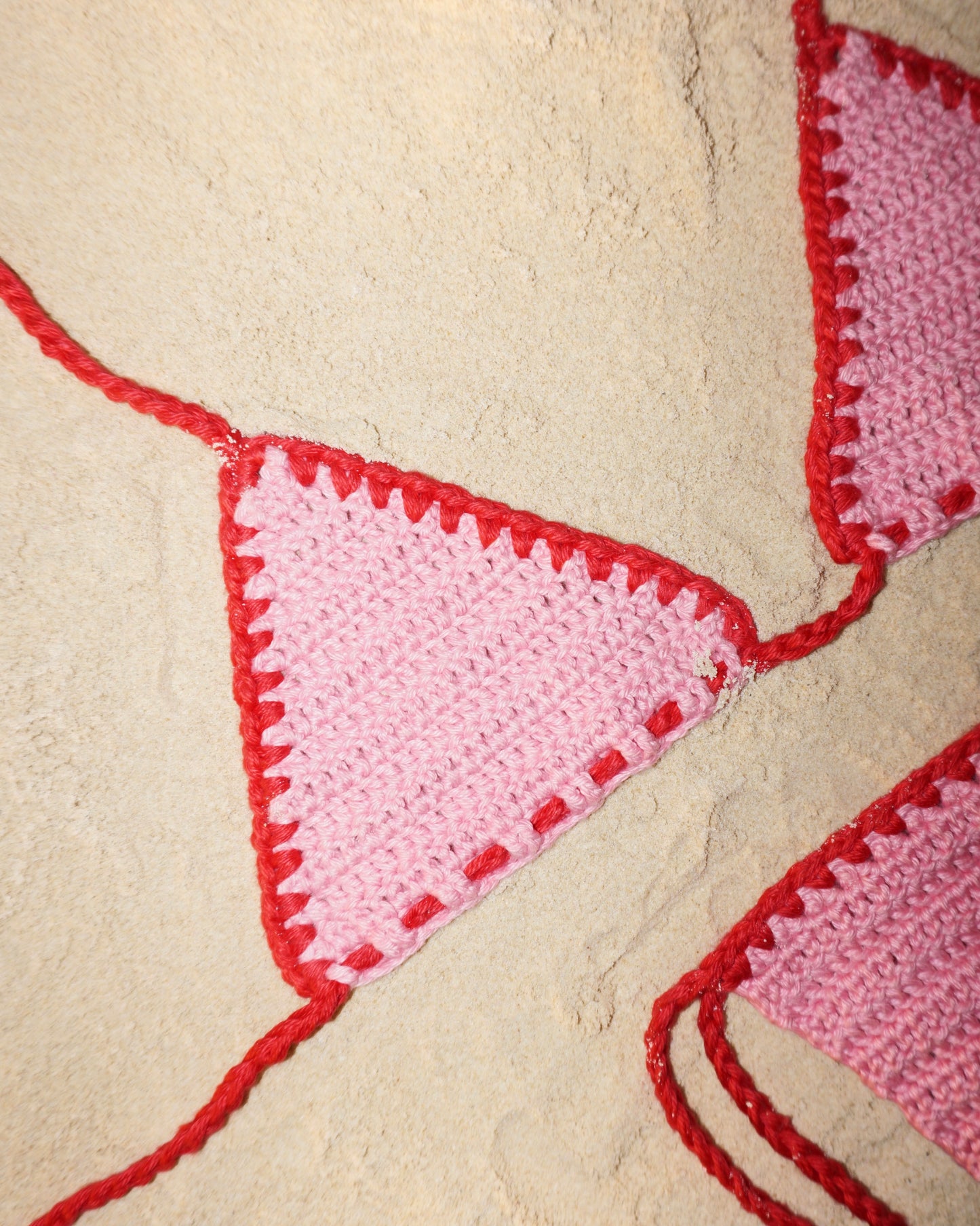 Layia crochet bikini top in Valentine close up