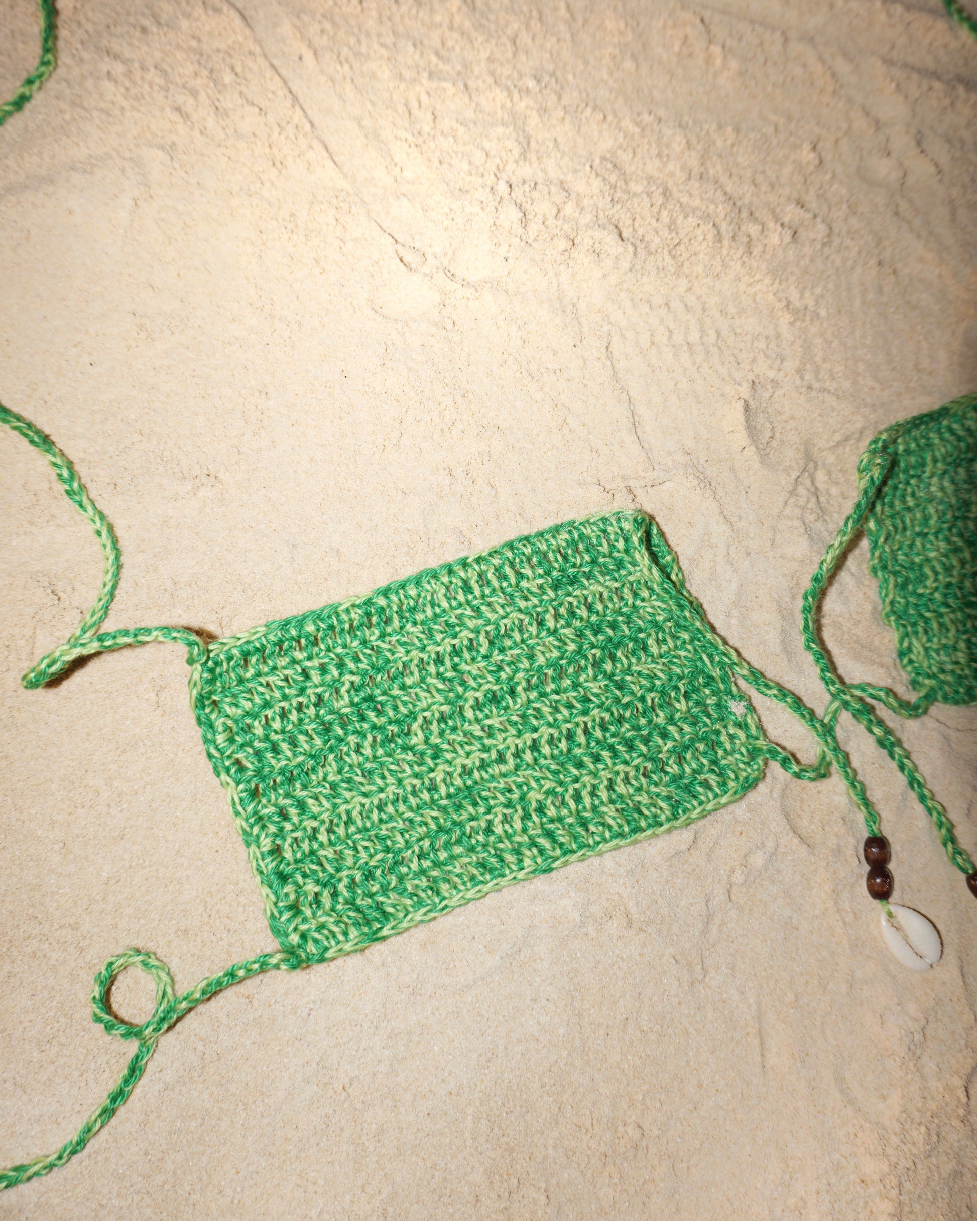 Acacia crochet bikini top in Fern closeup