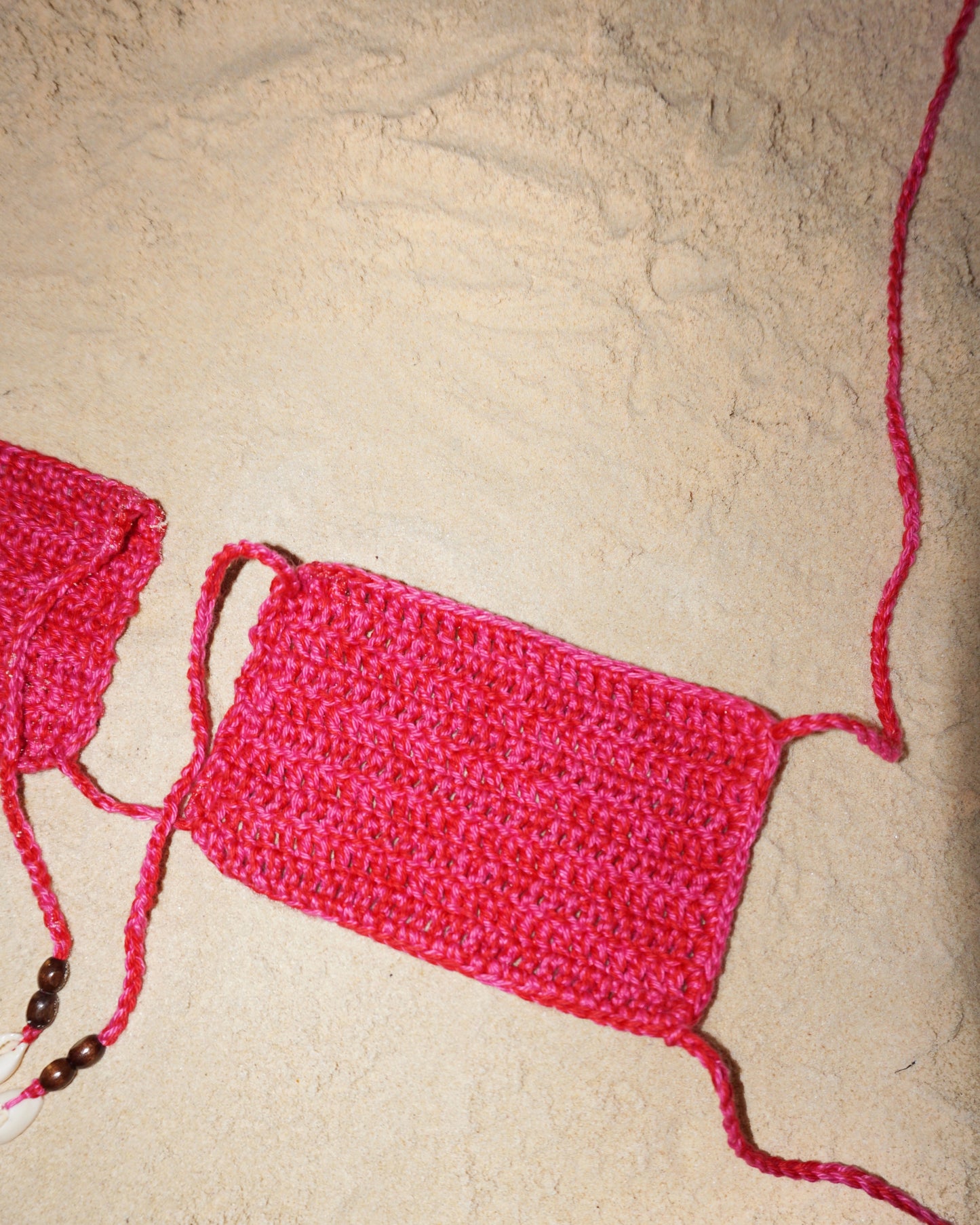 Acacia crochet bikini top in Hibiscus closeup