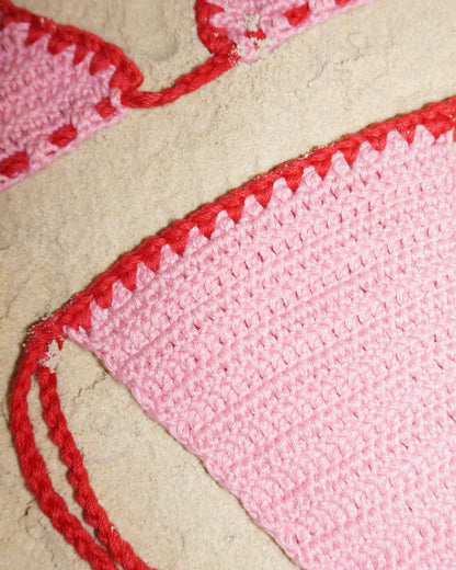 Layia crochet bikini bottoms in Valentine close up