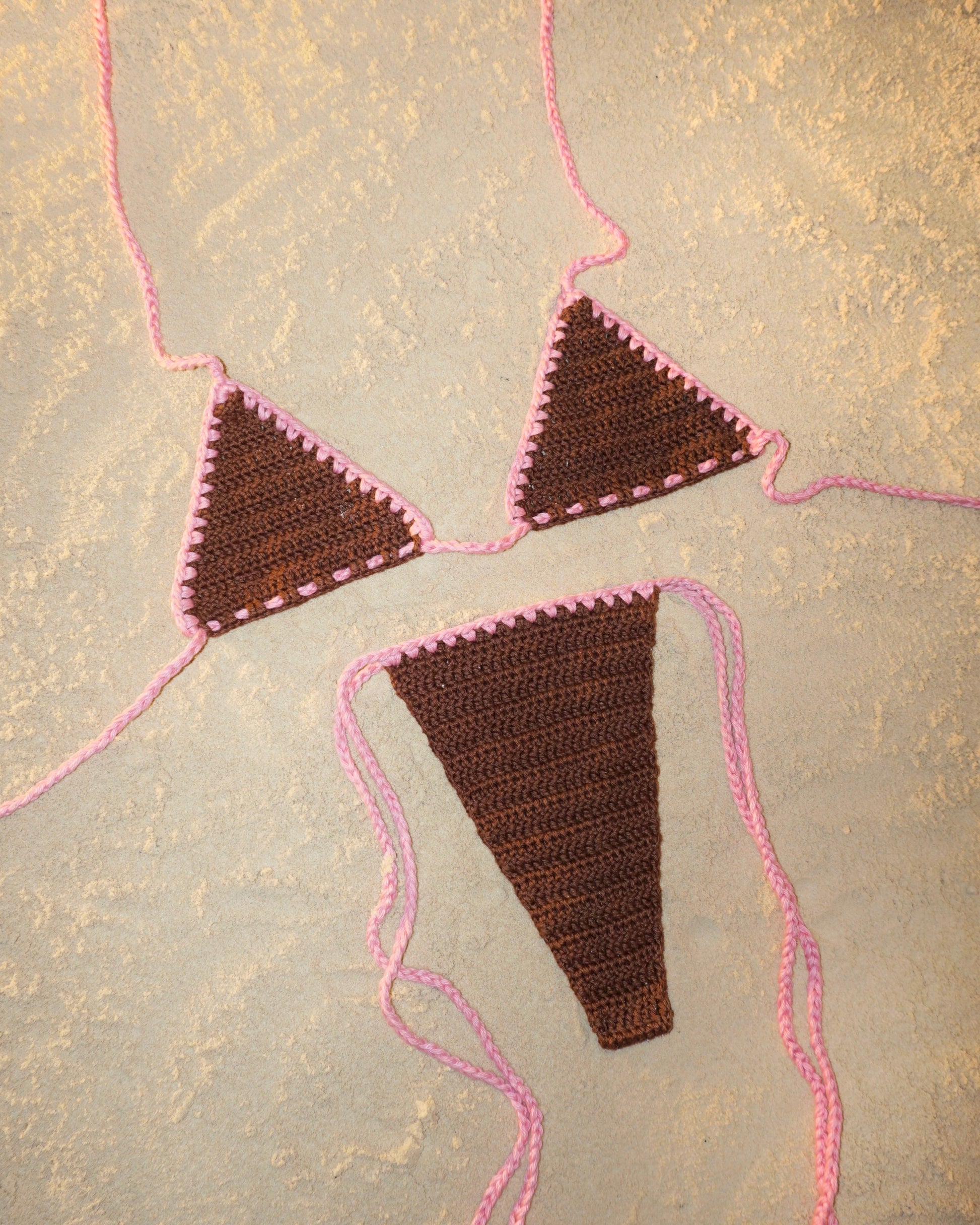 Layia crochet bikini set in Teddy flatlay