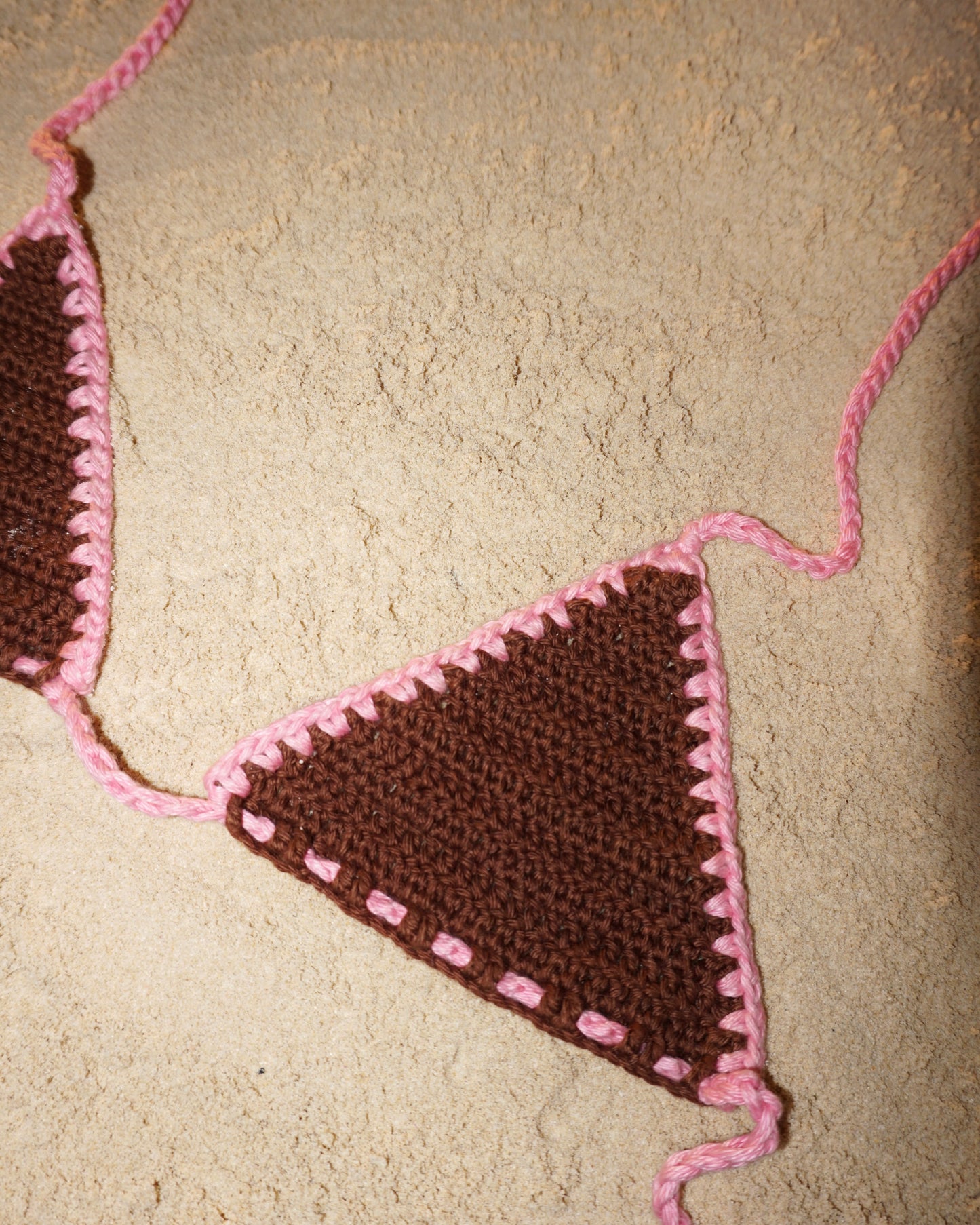 Layia crochet bikini top in Teddy close up